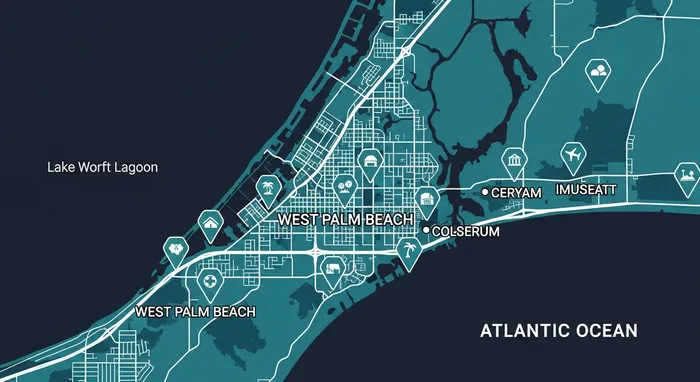 Mobile locksmith service area map covering West Palm Beach and Palm Beach County